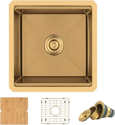 Miniatura 2 de Fregadero de barra dorada para montaje inferior, fregadero de barra pequeña y preparación, fregadero de barra de acero inoxidable calibre 16