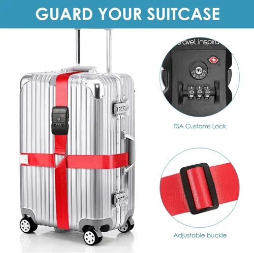 Miniatura 2 de Travel Inspira - Correas para equipaje aprobadas por la TSA - Cinturón para maletas de longitud ajustable con candado de combinación de 3 dígitos