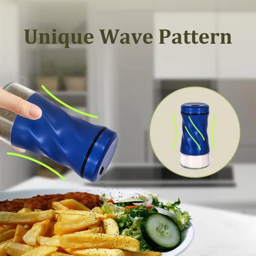 Miniatura 2 de Saleros y pimenteros azules, accesorios para mesa y mostrador, NEODACO salero de vidrio con tapas de acero inoxidable para el hogar, restaurantes