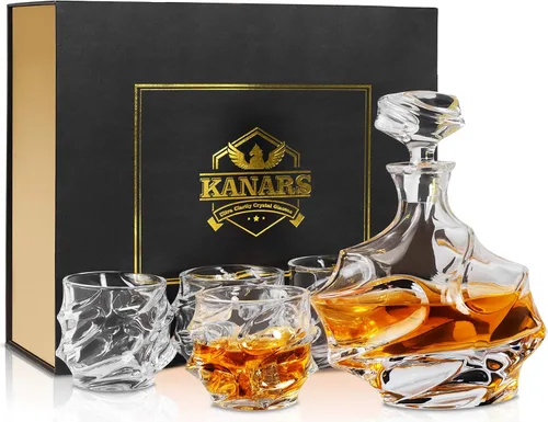 Miniatura 9 de KANARS - Decantador de whisky con tapón hermético, decantador grande de cristal hecho a mano para whisky, vino, bourbon, brandy, licor, centeno, ron