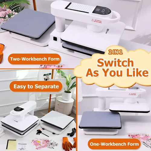 Miniatura 2 de AKEYDIY Prensa de calor de 15 x 15, máquina de prensa de calor automática de doble estación para camisetas, prensa digital de sublimación