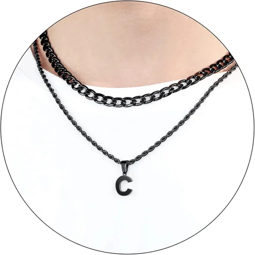Miniatura 40 de SENRAN Collar con inicial en capas de la A a la Z para hombre, cadena de cuerda torcida de acero inoxidable de 18 a 20 pulgadas, dije de letra