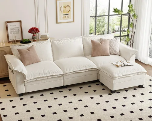 Miniatura 36 de KKL Sofá Seccional Modular de 89 Pulgadas, Sofá de Amor de 2 Asientos Sofá Nube con Asiento Profundo, Sofás Seccionales de Chenilla para Sala