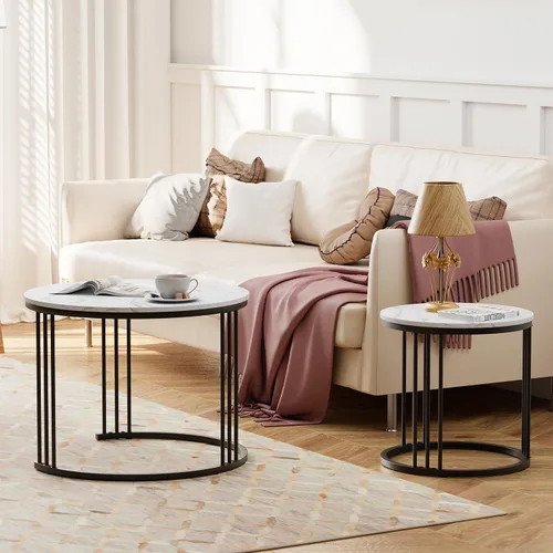 Miniatura 5 de Garden 4 you Mesa de Centro de Mármol Sintético Mesa Nido para Espacios Pequeños 2 Juegos Muebles Modernos Juegos de Sala Mesa Auxiliar Lateral Negro