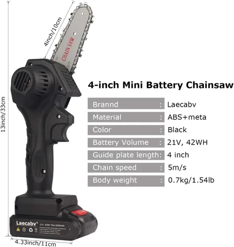 Miniatura 5 de Laecabv - Mini motosierra eléctrica portátil inalámbrica de 4 pulgadas, alimentada con batería, 1.5 libras de peso ligero, tijeras de podar