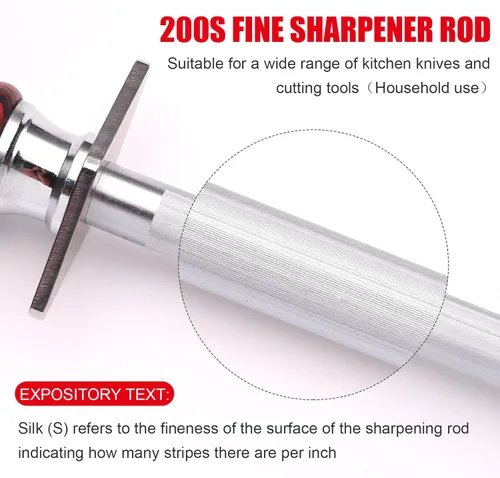 Miniatura 4 de Azhou Varilla de Afilado Fino de 12 Pulgadas, Varilla Afiladora de Cuchillos de Acero de Alto Carbono HRC 63±2 con Mango de Madera, Afilador