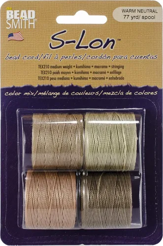 Miniatura 77 de The Beadsmith S-Lon Cordón para Cuentas – Cordón de Nylon Torcido de 0.5 mm para Ensartar, Paquete de 4, Mezcla de Neutrales Fríos, TEX210, 77