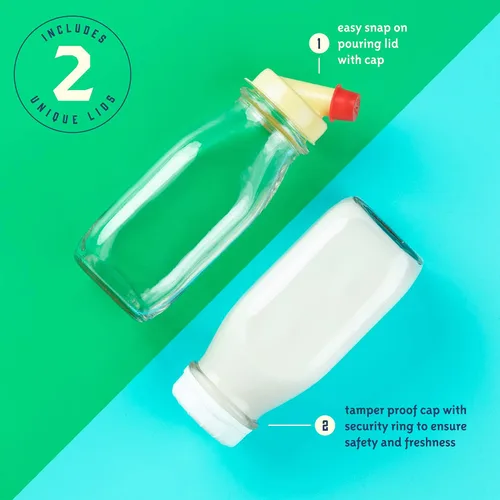 Miniatura 7 de kitchentoolz Botella de crema de vidrio de 12 onzas, botella de leche de vidrio cuadrada con tapas, botellas de vidrio con tapas, recipiente