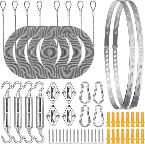 Kit de accesorios para toldo, kit de accesorios para toldo con cuerda de alambre de acero inoxidable 304 para velas Kit de 50 piezas