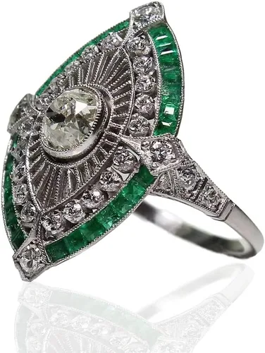 AZQ Vintage Anillo de Plata de Ley 925 con Esmeralda Anillo de Cóctel Anillos de Corte Oval Gema Verde de Zirconia Cúbica Anillo de Promesa de