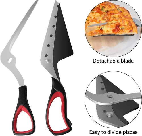 Miniatura 3 de Asdirne Tijeras para pizza, cortador de pizza, hoja desmontable ultra afilada con bandeja, agarre ergonómico de TPR suave, 10.3 pulgadas, negro