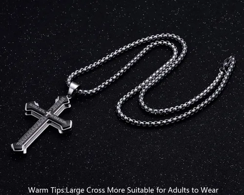 Miniatura 3 de Rehoboth Collar con colgante de cruz de oración del señor de acero inoxidable para hombre y mujer, colgante grande y cadena fuerte, 24 pulgadas