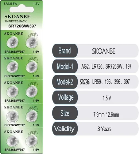 Miniatura 2 de SKOANBE SR726SW 397 1.5V Batería de reloj de óxido de plata, 10 paquetes