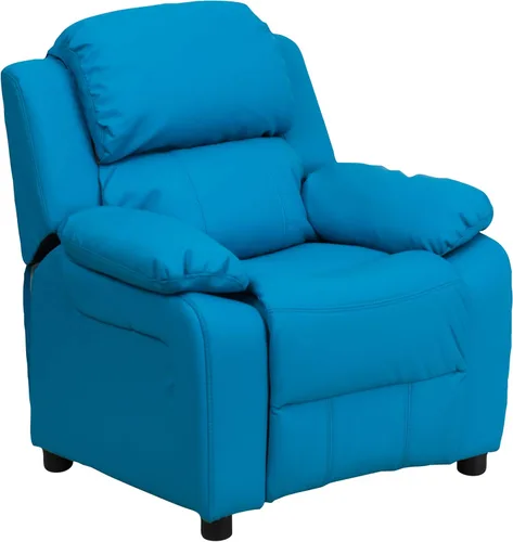 Miniatura 25 de Flash Furniture, sillón reclinable de lujo, muy acolchado, de vinilo color beige, con apoyabrazos con compartimento de almacenamiento, para niños