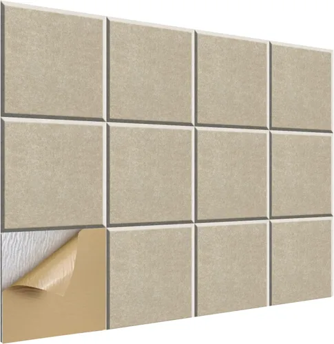 SHJADE Paneles Acústicos Cuadrados Autoadhesivos, Paquete de 12 de 12" X 12" X 0.4" Paneles Absorbentes de Sonido, Azulejos de Cuña Insonorizante de