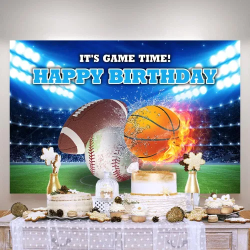 Miniatura 4 de Ticuenicoa Telón de fondo de cumpleaños deportivo de 5 x 3 pies para niños, fútbol, baloncesto, béisbol, cumpleaños, fondo de cumpleaños para niños
