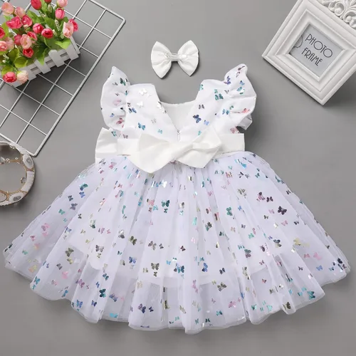 Miniatura 4 de IDOPIP Vestido tutú de mariposa con lentejuelas para bebé, niña de las flores, primera comunión, boda, fiesta de cumpleaños, vestido con lazo