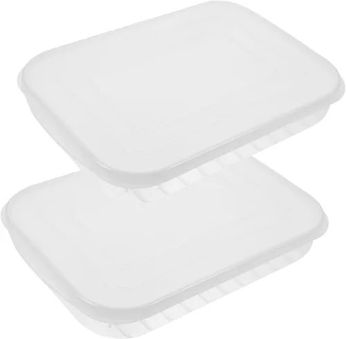 Hemoton Caja apilable para refrigerador, 2 unidades, 9.64 x 7.28 x 1.37 pulgadas, recipientes herméticos transparentes para almacenamiento de