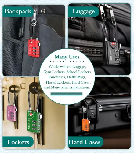 Miniatura 4 de Search Alert - Cerraduras de cable de equipaje de combinación de viaje aprobadas por la TSA para maleta, casillero de gimnasio, caja