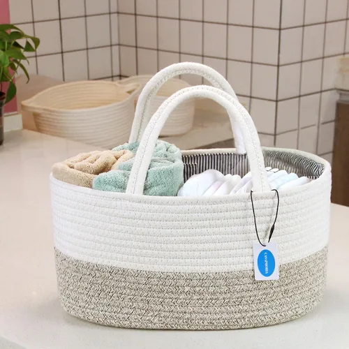 Miniatura 6 de Casaphoria Caddy Organizer - Cesta tejida de cuerda de algodón para almacenamiento, cesta de toalla 100% algodón con asa, bolsa portátil
