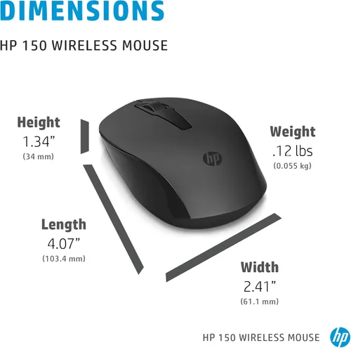 Miniatura 4 de HP Ratón inalámbrico 150, 3 botones con rueda de desplazamiento de control doble, sensor óptico de 1600 DPI con diseño ergonómico para comodidad