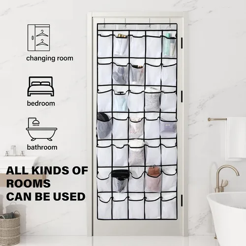 Miniatura 7 de Organizador de zapatos con 35 bolsillos grandes para puerta, estante porta zapatos con bolsillos de malla, organizador de zapatos colgante de gran