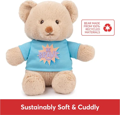 Miniatura 2 de GUND "Be Brave" Oso de Mensaje Sostenible con Camiseta Azul, Oso de Peluche Hecho de Materiales 100% Reciclados para Edades de 1 Año en Adelante