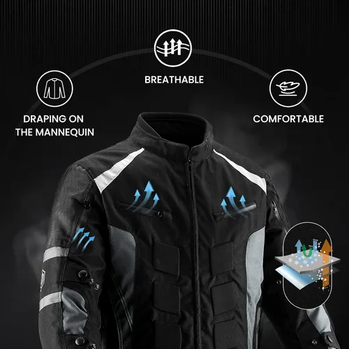 Miniatura 4 de Chaqueta de motocicleta ILM con armadura CE para hombres Enduro Touring Dualsport, resistente al agua, textil, para todo tipo de clima B02 Negro