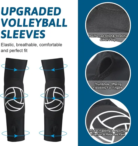 Miniatura 3 de Minatee Mangas de brazo de voleibol Mangas de antebrazo de pase y golpe con almohadillas de protección y agujero para el pulgar