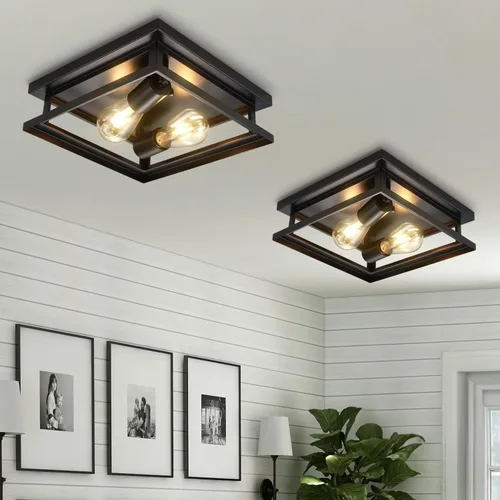 Miniatura 7 de Hamilyeah Lámpara de techo de montaje empotrado de granja, 2 luces, luz de techo para pasillo, color negro, lámpara de techo de cocina para montaje
