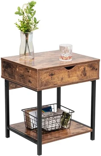 JJS Mesa auxiliar auxiliar, mesita de noche, mesita de noche con cajón y estantes de almacenamiento, mesa de sofá para sala de estar, dormitorio,