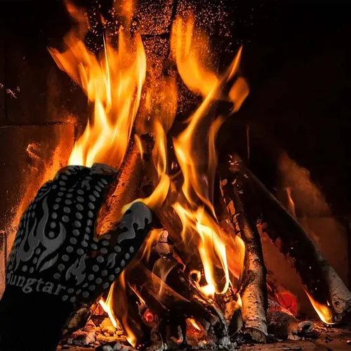 Miniatura 5 de Guantes de horno con dedos para barbacoa, resistentes al calor, guantes de horno de 1472 ℉ 14 pulgadas, resistentes a cortes, guantes de cocina