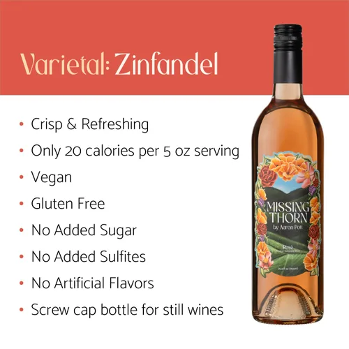 Miniatura 5 de Missing Thorn Vino rosado de Zinfandel sin alcohol de Aaron Pott – Sip Clean vino sin alcohol con bayas y notas de naranja sanguina – Bajo azúcar