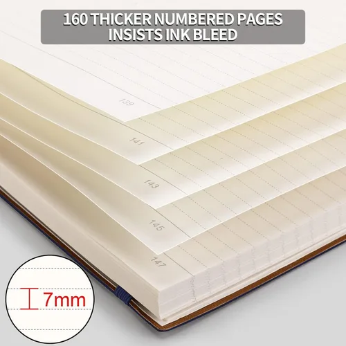 Miniatura 3 de AHGXG Cuaderno rayado – 320 páginas numeradas grande B5 grueso diario universitario rayado, papel rayado grueso de 100gsm, tapa blanda de piel Azul