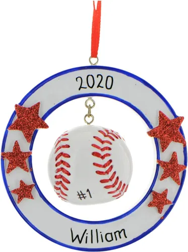 Miniatura 2 de Adorno de Navidad de béisbol personalizado Recuerdo deportivo personalizado con nombre y año Decoración de árbol de vacaciones de béisbol hecha