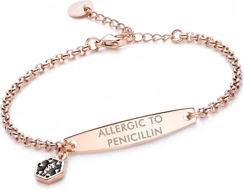 Miniatura 91 de LinnaLove - Pulsera de identificación de alerta médica con cadena Rolo simple pregrabada para mujer