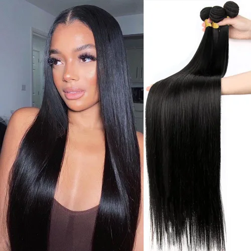 Miniatura 40 de Beautymoon Paquetes de cabello liso negro jet 4 manojos, cabello humano brasileño 14 16 18 20 pulgadas, 100% cabello virgen sin procesar liso, 4