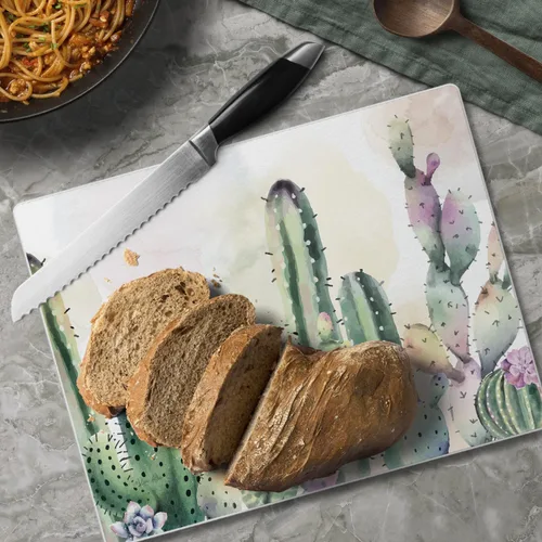 Miniatura 2 de CounterArt Tabla de cortar de vidrio templado de 0.118 in con cactus acuarela, 10 x 8 pulgadas, fabricada en los Estados Unidos, tabla de queso