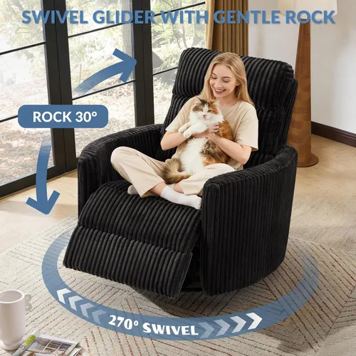 Miniatura 9 de GRAINELL - Silla reclinable giratoria con ajuste para reposacabezas, puerto de carga USB, reclinable eléctrico de posición infinita, mecedoras