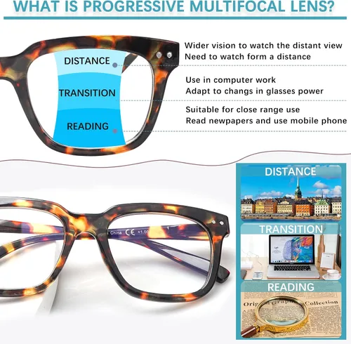 Miniatura 5 de Gafas de lectura progresivas multifocales para mujeres y hombres, paquete de 4, con bisagras de resorte, cuadradas, para computadora, filtros