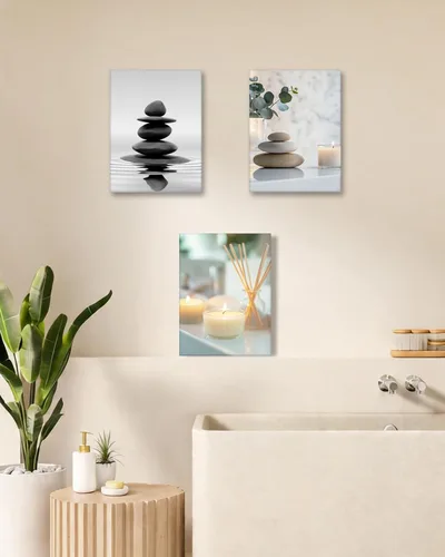 Miniatura 4 de HesenDot Arte de pared con piedras zen en blanco y negro, impresión en lienzo de rocas equilibradas de 12 x 16 pulgadas, póster estético relajante