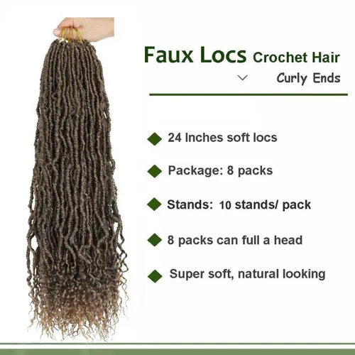 Miniatura 2 de 8 Paquetes de Locs Falsos de Ganchillo Cabello con Puntas Rizadas 24 Pulgadas Locs Suaves de Ganchillo Trenzas Boho de Ganchillo Locs Bohemios T27.