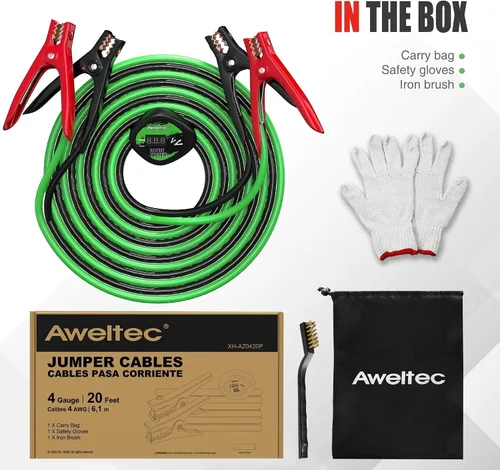 Miniatura 8 de cables de puente calibre 4 de 20 pies con protector de seguridad inteligente - Cable de batería resistente con protección contra polaridad inversa