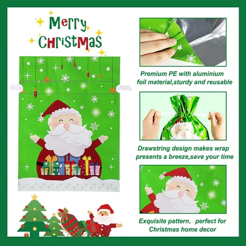 Miniatura 3 de YQL 30 PCS Bolsas de Regalo de Navidad con Cordón de Tamaños Variados, Bolsas de Envolver Navideñas Sacos de Regalo Regalos de Navidad Envoltura