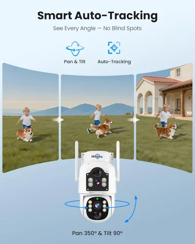 Miniatura 2 de Hiseeu Cámara solar inalámbrica al aire libre de 4MP de doble lente, cámara de seguridad para el hogar inalámbrica WiFi Pro de 5G y 2.4G, PTZ