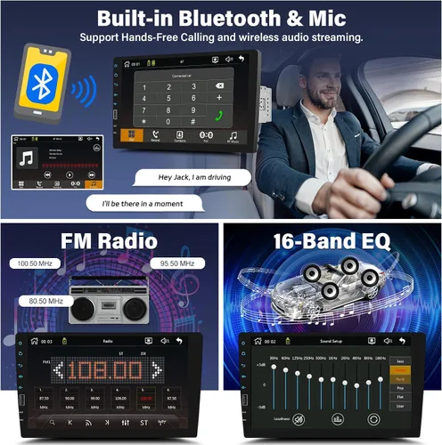 Miniatura 5 de UNITOPSCI 9 pulgadas único DIN inalámbrico Apple CarPlay Android Auto coche estéreo pantalla táctil Bluetooth FM receptor de radio de coche espejo