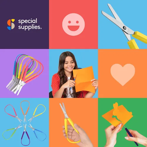 Miniatura 8 de Special Supplies Tijeras de bucle para adolescentes y adultos de 8 pulgadas (paquete de 6) con bucles coloridos, diseño adaptativo, soporte derecho