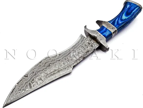 Miniatura 3 de NOORAKI - Cuchillo Bowie de 15" de damasco con vaina Cuchillo de caza hecho a mano - Cuchillos Bowie de hoja fija larga - Ideal para Azul