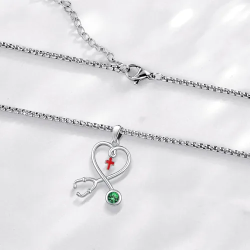 Miniatura 210 de Collar de alas de ángel de plata de ley 925, ángel de la guarda, enfermera RN caduceo, dije de ángel de cristal, joyería de regalo para mujer
