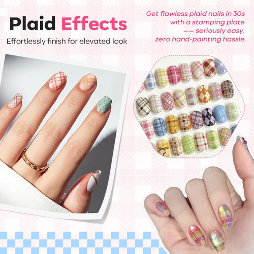 Miniatura 6 de Modelones Kit de estampado de uñas a cuadros de 16 piezas, sello de punta francesa, esmalte de gel de pintura blanca y negra, a prueba de polvo